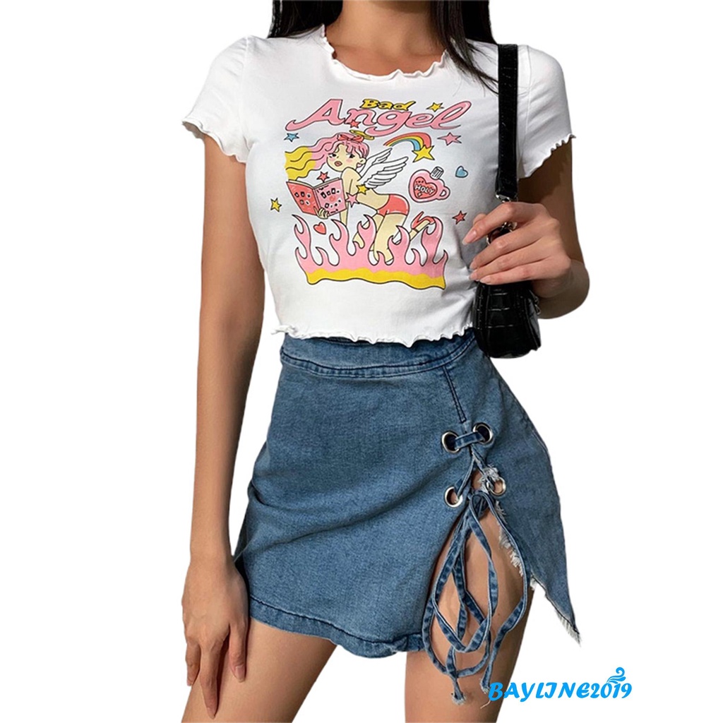 Áo Croptop Ngắn Tay Thời Trang Mùa Hè Cho Nữ