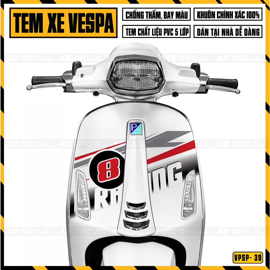 Tem Rời Xe Vespa Sprint / Primavera Mẫu Racing 8 Deluxe Edition | VPSP39 | Decal Chế Chống Nước, Cắt Sẵn Dễ Dán