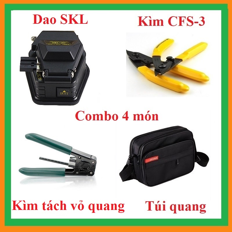 COMBO 4 - Dao cắt sợi quang SKL+ Kìm tuốt sợi quang CFS-3 + Kìm tách vỏ quang + Túi đựng