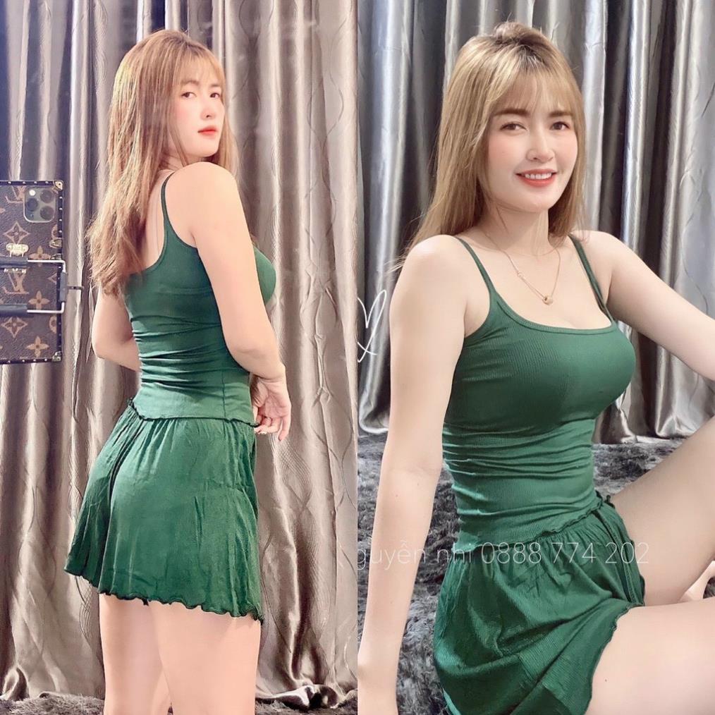 Bộ ngủ 2 dây thun tăm chất mát lạnh, Sét đồ ngủ hai dây sexxy co giãn