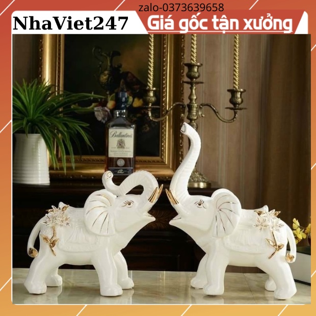 Bộ tượng voi trắng,vậtt phong thuỷ bằng Gốm Sứ Cao Cấp-decor trang trí bàn,tủ,kệ,đẹp,quà trặng ý nghĩa giá rẻ
