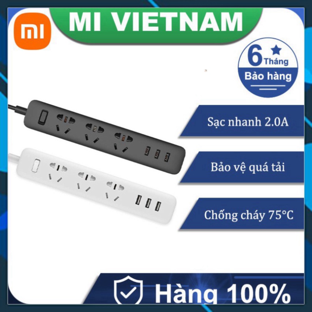 SALE KỊCH SÀN Ổ điện 2A sạc nhanh Xiaomi Mi Power Strip+Giắc cắm điện chuyển đổi ổ 3 chấu thành 3 chấu BH 6 tháng GIÁ TỐ