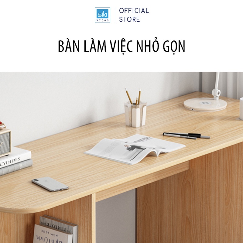 Bàn Học Tập, Làm Việc Nhiều Ngăn Đa Năng Màu Trắng Phối Vân Gỗ Sồi Thương Hiệu SIB Decor