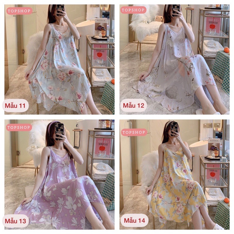 Váy ngủ Cotton lụa - lanh Quảng Châu hai dây giạ tiết trẻ trung, thời trang | BigBuy360 - bigbuy360.vn