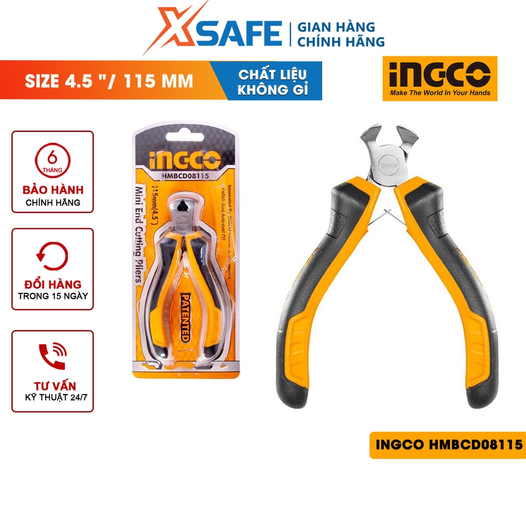 Kìm cắt đứt mini INGCO HMBCD08115 4.5&quot; đầu kềm được đánh bóng, chống gỉ, tay cầm hai màu