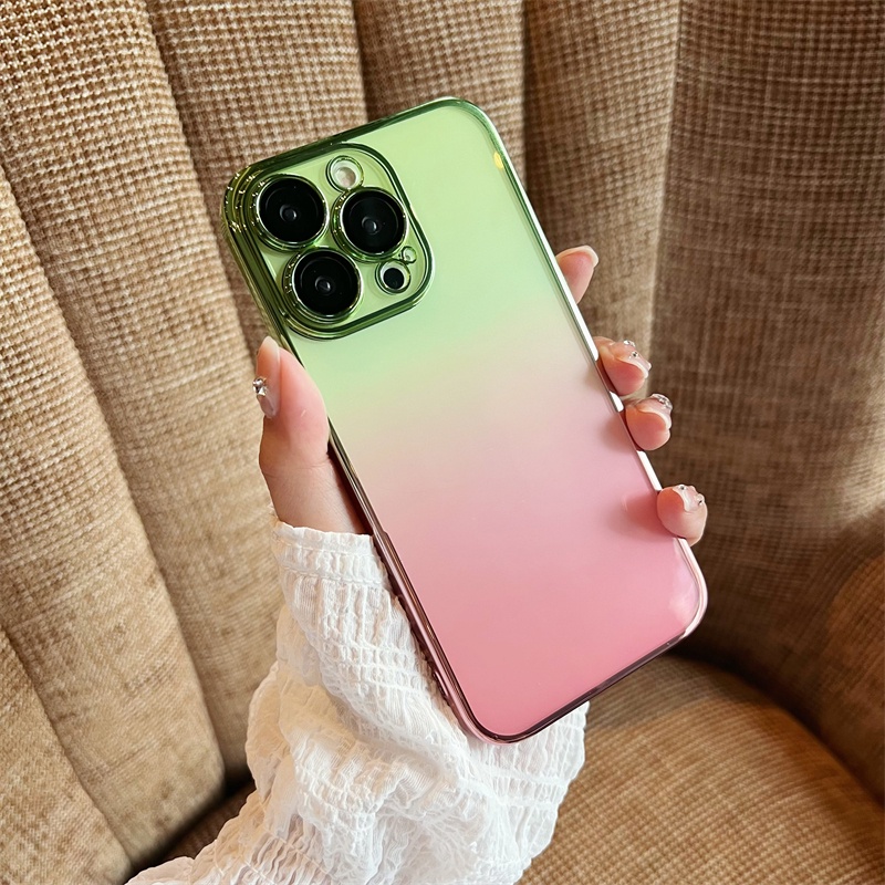 Ốp Điện Thoại Cứng Trong Suốt Mạ Điện Màu Gradient Chống Sốc Chống Bụi Cho iPhone 12 13 Pro Max
