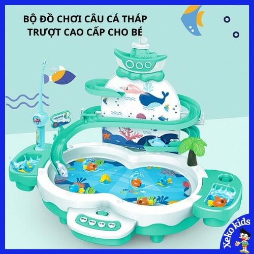 Bộ đồ chơi câu cá tháp trượt cao cấp chơi được với nước cho bé trai, gái 2 3 4 5 6 7 tuổi. Trò chơi vui nhộn cho trẻ em