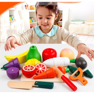 Đồ Chơi Trẻ Em Thông Minh - Bộ Cắt trái cây nam châm túi vải, đồ chơi nhà bếp xinh xắn cho bé gái.