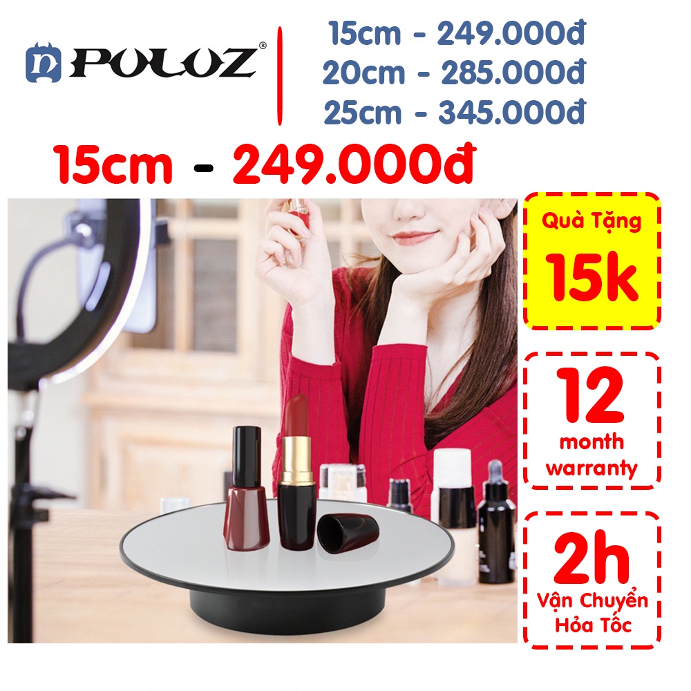 ĐẾ XOAY BÀN XOAYTRƯNG BÀY SẢN PHẨM 15CM, DÙNG PIN Sạc PIN Tiểu HOẶC ĐIỆN 220V, TẢI 5KG Chill Livestream