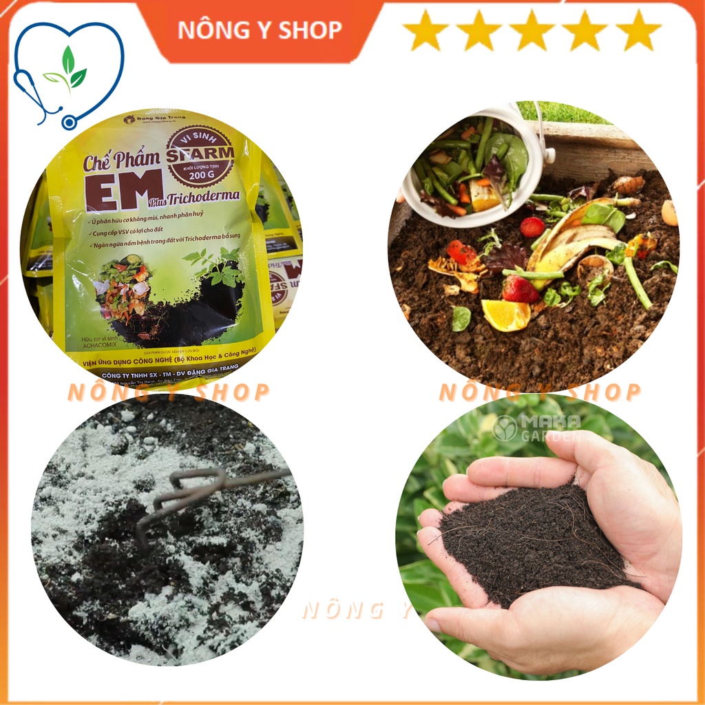 Chế phẩm EM Plus Trichoderma Sfarm - Gói 200gram - Men vi sinh khử mùi hôi phân cá, ủ đậu tương, rác thải