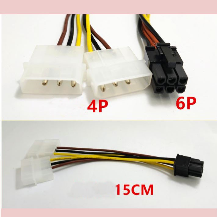 Đầu chuyển 2 dây 4 Pin ra 6 Pin - Làm nguồn 6pin phụ cho VGA