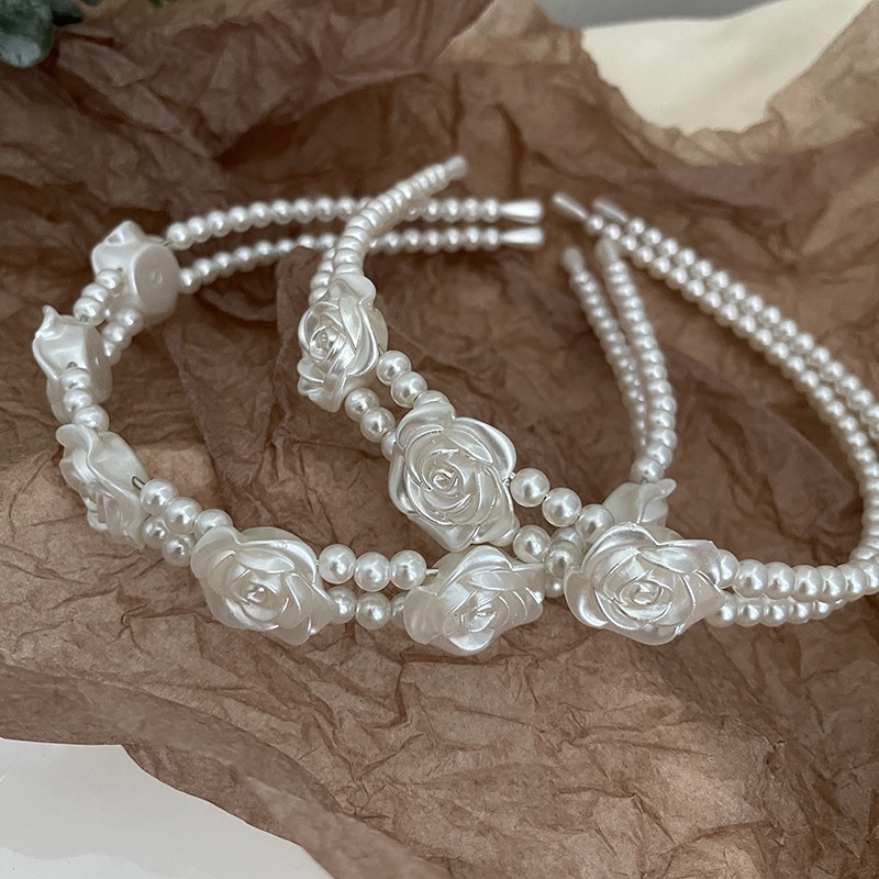 Băng đô cài tóc thiết kế hoa hồng đính hạt ngọc trai nhân tạo phong cách Hàn Quốc thời trang