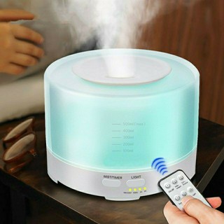 (Tặng Điều Khiển) Máy Khuếch Tán Tinh Dầu Trụ Trong 500ml Cao Cấp