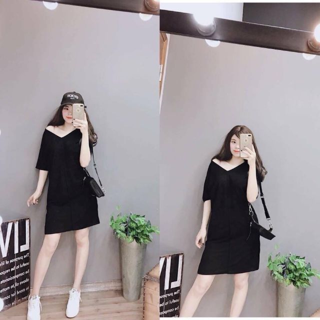 Đầm suông tay ngắn lưng đan dây