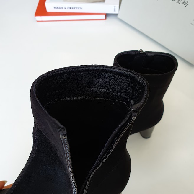 Giày boot nữ da mềm 2021 B SHOES, boot thấp cổ lót nỉ khóa kéo, chất da lộn phối mũi nhọn da bóng, siêu êm, mềm mại B21