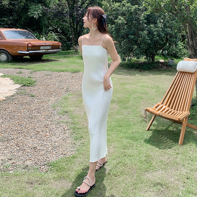 [Augustcloth] Đầm/ Váy dài 2 dây cổ ngang phong cách Hàn Quốc