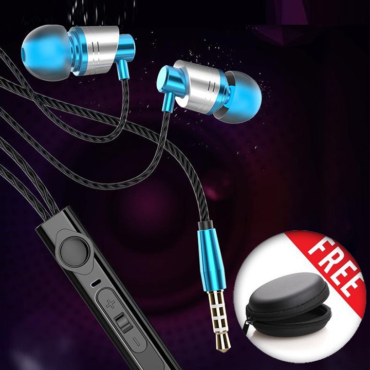 Tai nghe kim loại cao cấp L2 có mic, dây siêu bền, khuyến mãi tặng hộp đựng + nút tai