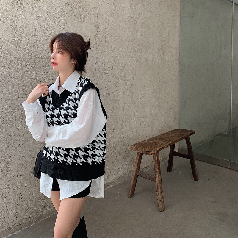 Xiaozhainv Áo sơ mi dài tay dáng rộng / Áo gile họa tiết thời trang cá tính cho nữ | BigBuy360 - bigbuy360.vn