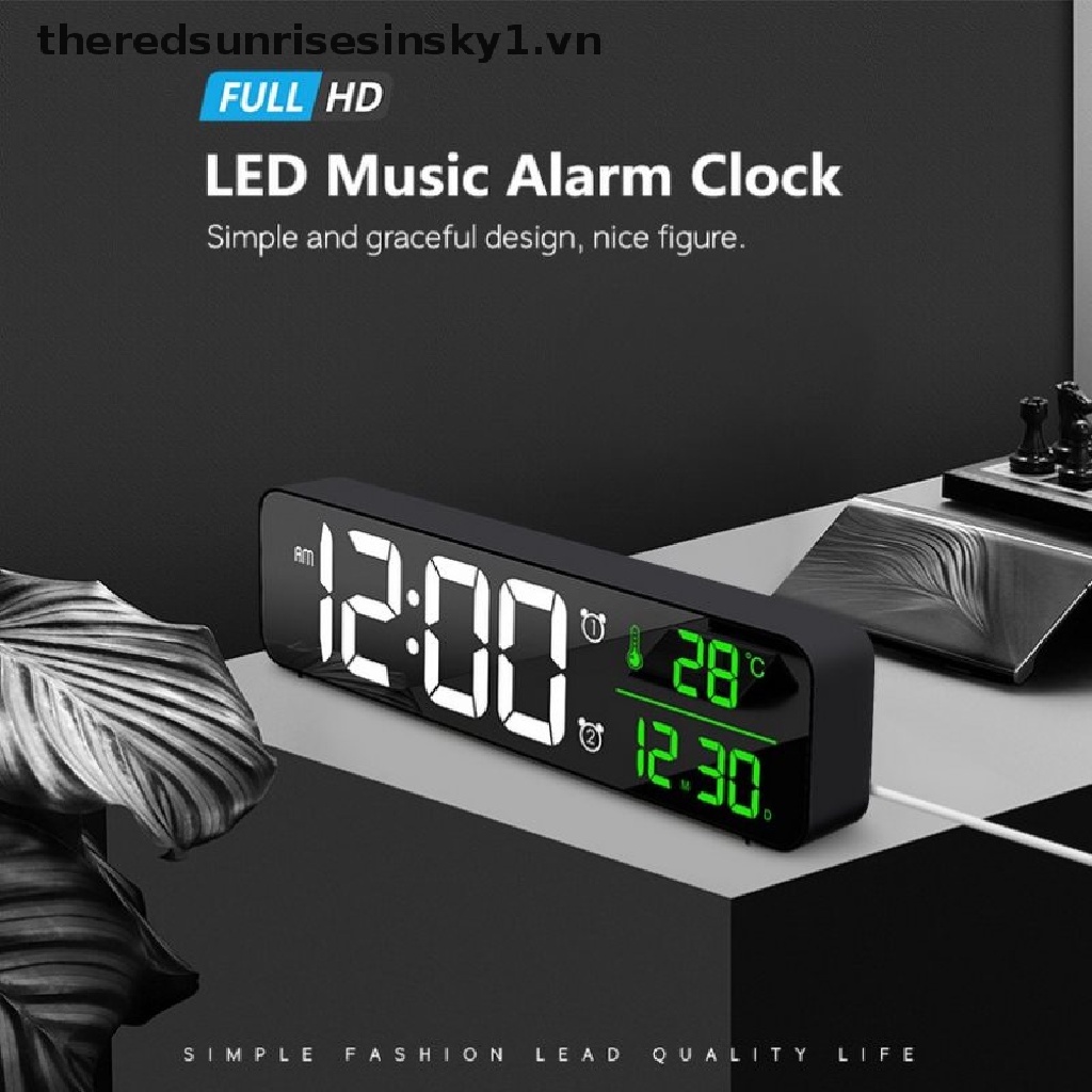 Đồng hồ báo thức kỹ thuật số để bàn có đèn LED hiển thị nhiệt độ và nhạc 1m
