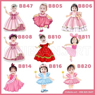 Hình chibi sinh nhật cho bé gái - Bộ trang trí để bàn sinh nhật cho bé