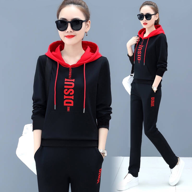 Bộ áo hoodie + quần dài thể thao chạy bộ dáng rộng phong cách Hàn Quốc mới size lớn thời trang thu đông cho nữ | BigBuy360 - bigbuy360.vn