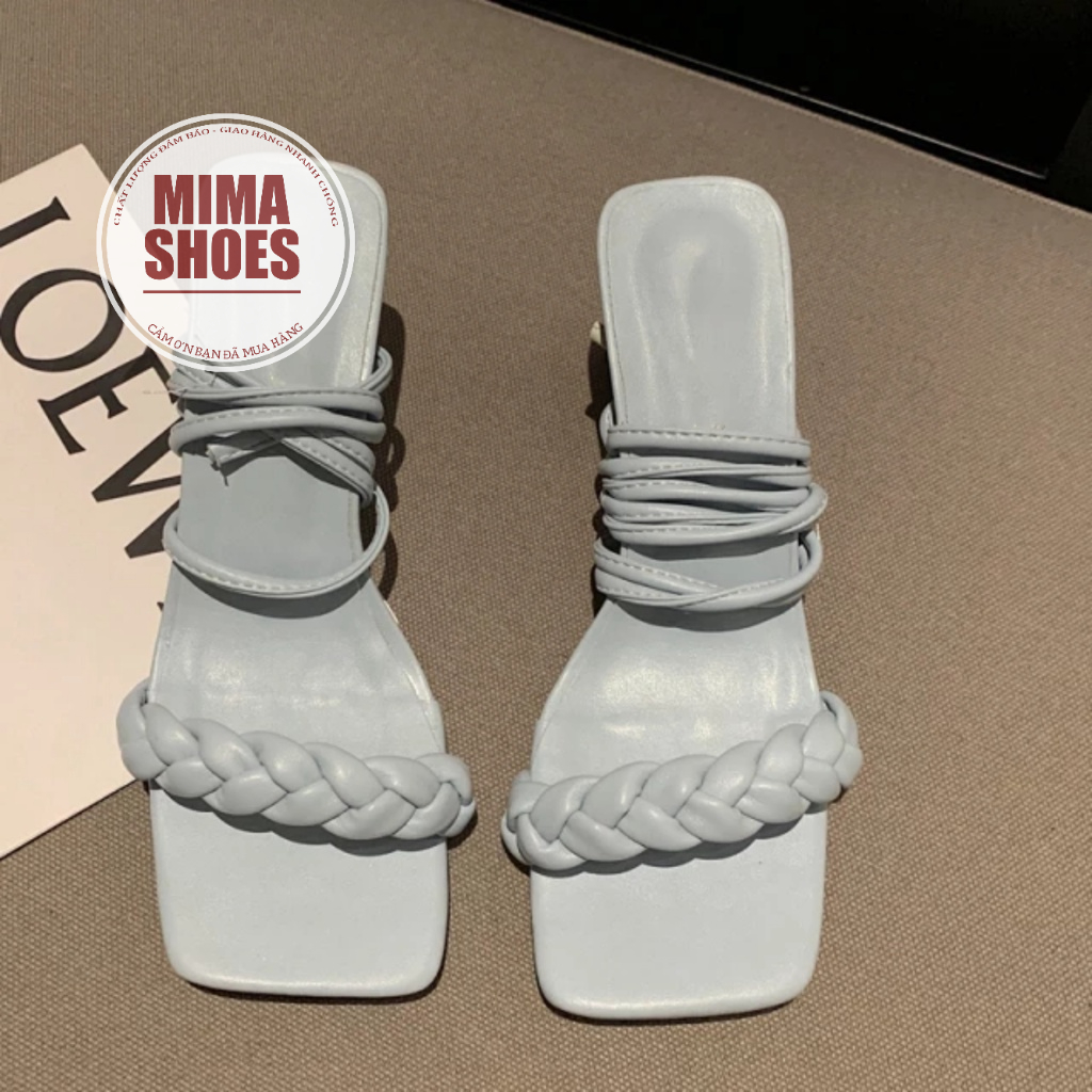 Giầy cao gót nữ 6-7cm dây quấn, gót vuông mũi hở - guốc nữ gót vuông mẫu mới thời trang hè 2022