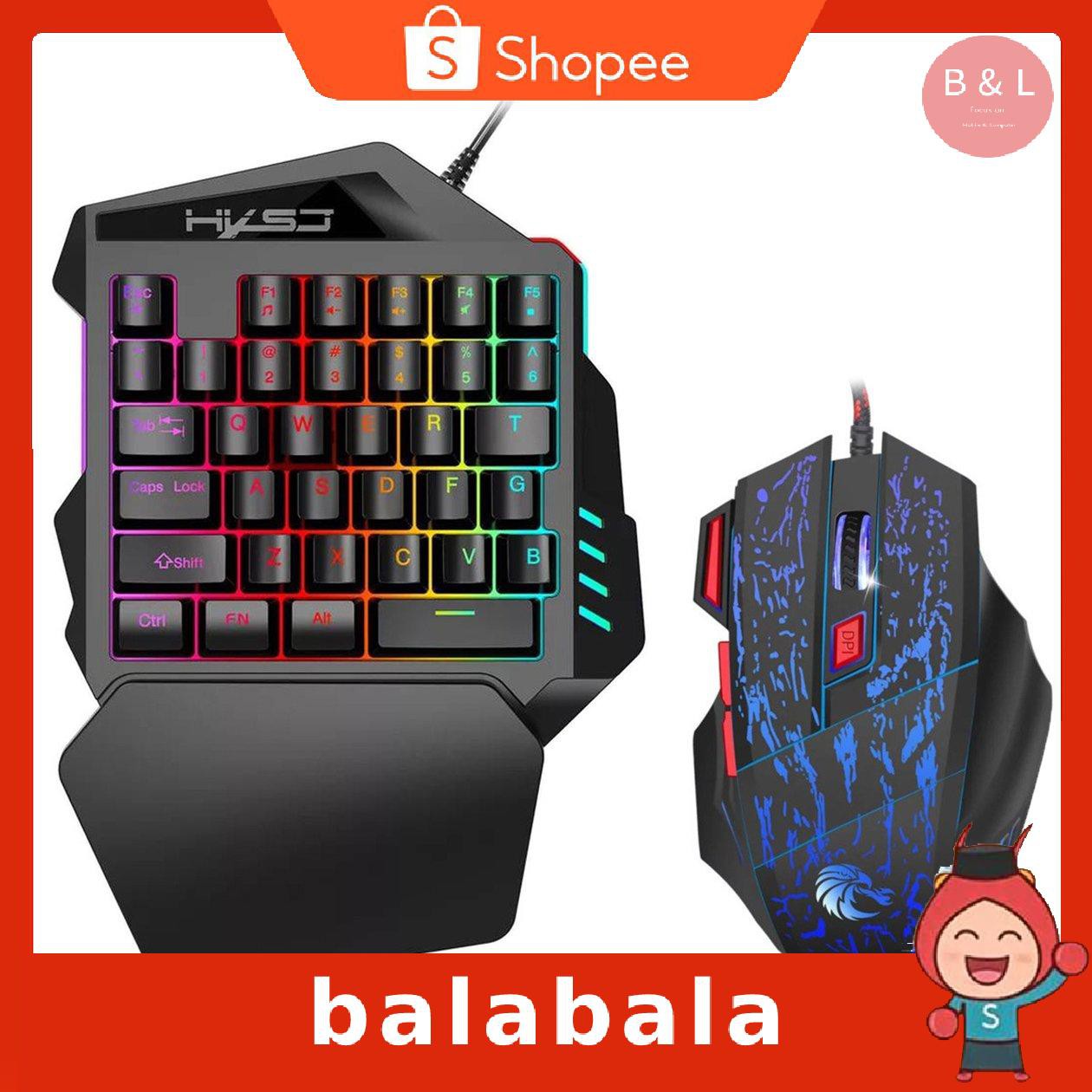 Combo Bàn Phím Cơ Chơi Game One-Handed V100 Và Chuột H300 Rgb