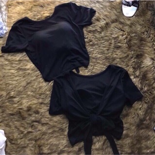 Áo hở lưng cột nơ croptop có mút ngực