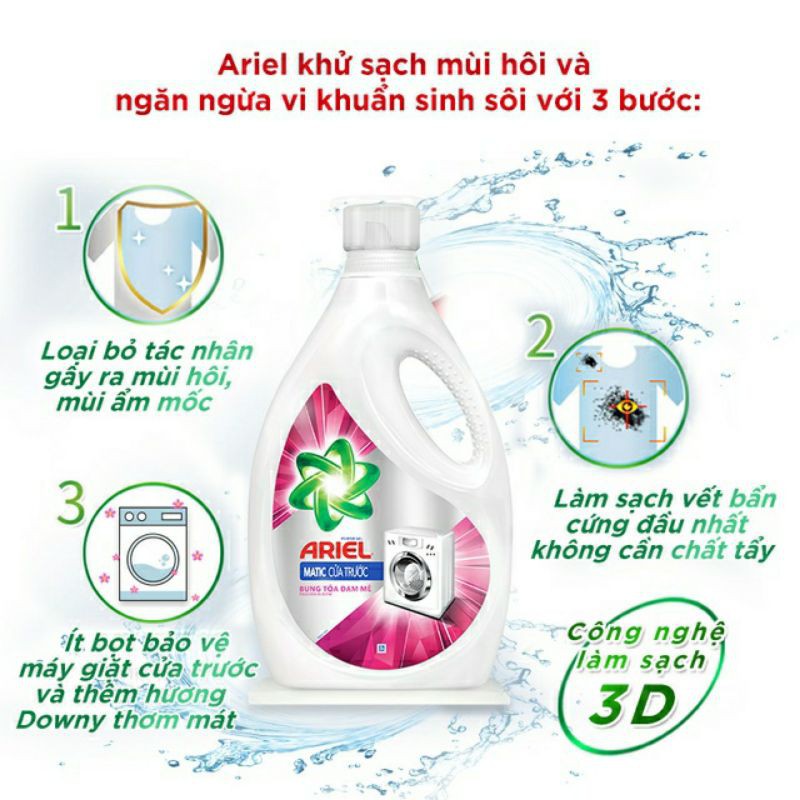 Nước giặt Ariel cửa trước tươi mát rực rỡ 2,4Kg / Ariel bung tỏa đam mê 2.15kg.