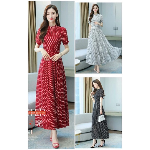 ĐẦM MAXI BI CỔ TRỤ XẾP LI 2016