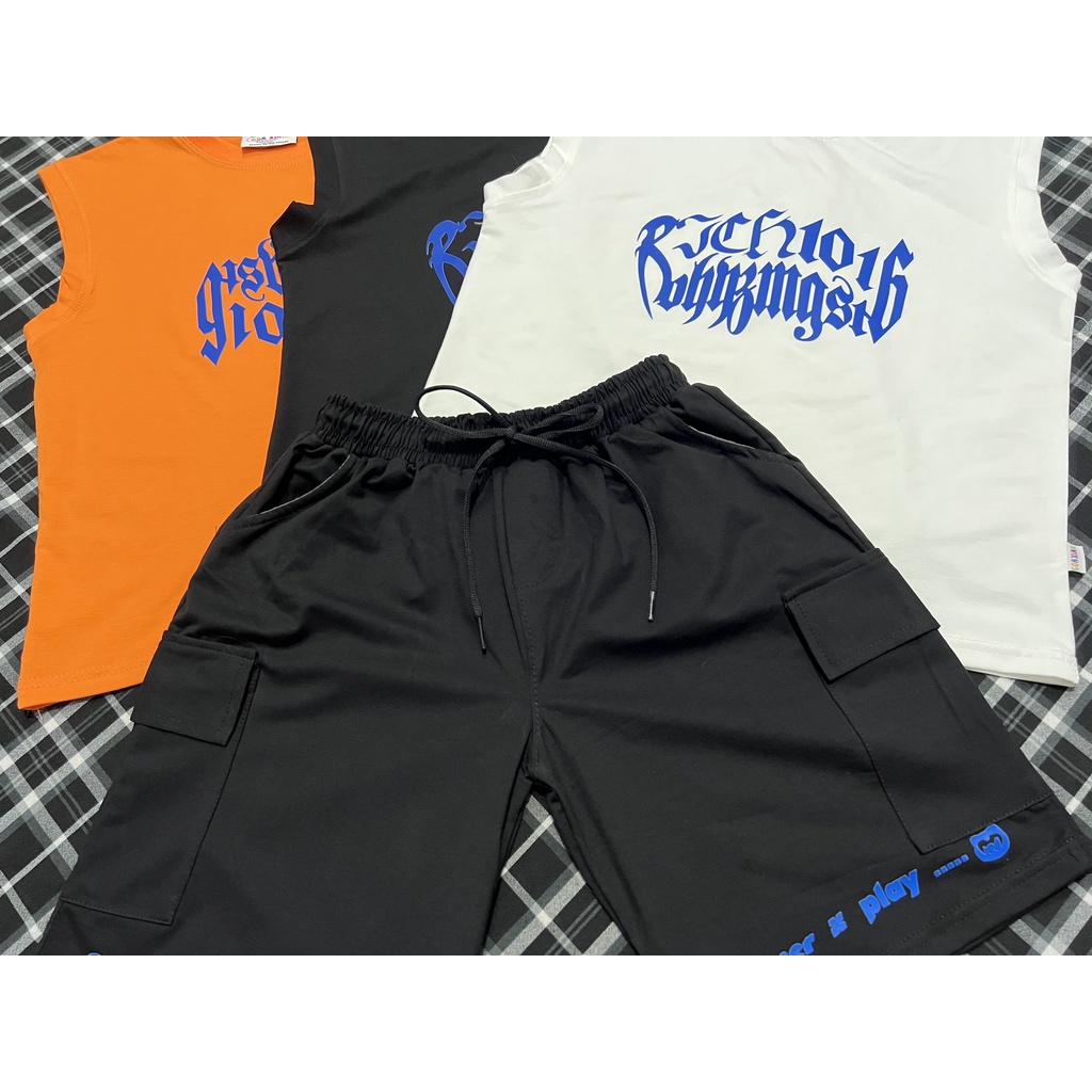 Đồ bộ bé trai Con Xinh coton sát nách hình in họa tiết GHOST101, thời trang mùa hè dành cho trẻ em từ 4 đến 10 tuổi