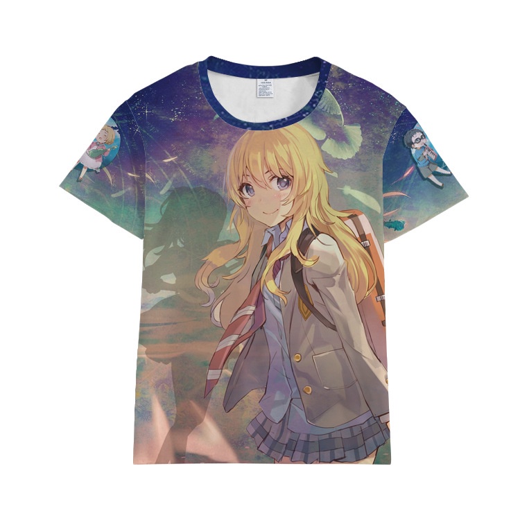 Áo nam Ngắn Tay Cổ Tròn In Hình Miyazono Kaori Arima Kousei Thời Trang Hàn