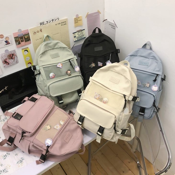 Balo học sinh nam nữ basic đi học đi chơi, balo lưới ulzzang chống nước nhiều màu tặng kèm sticker và gấu ngẫu nhiên