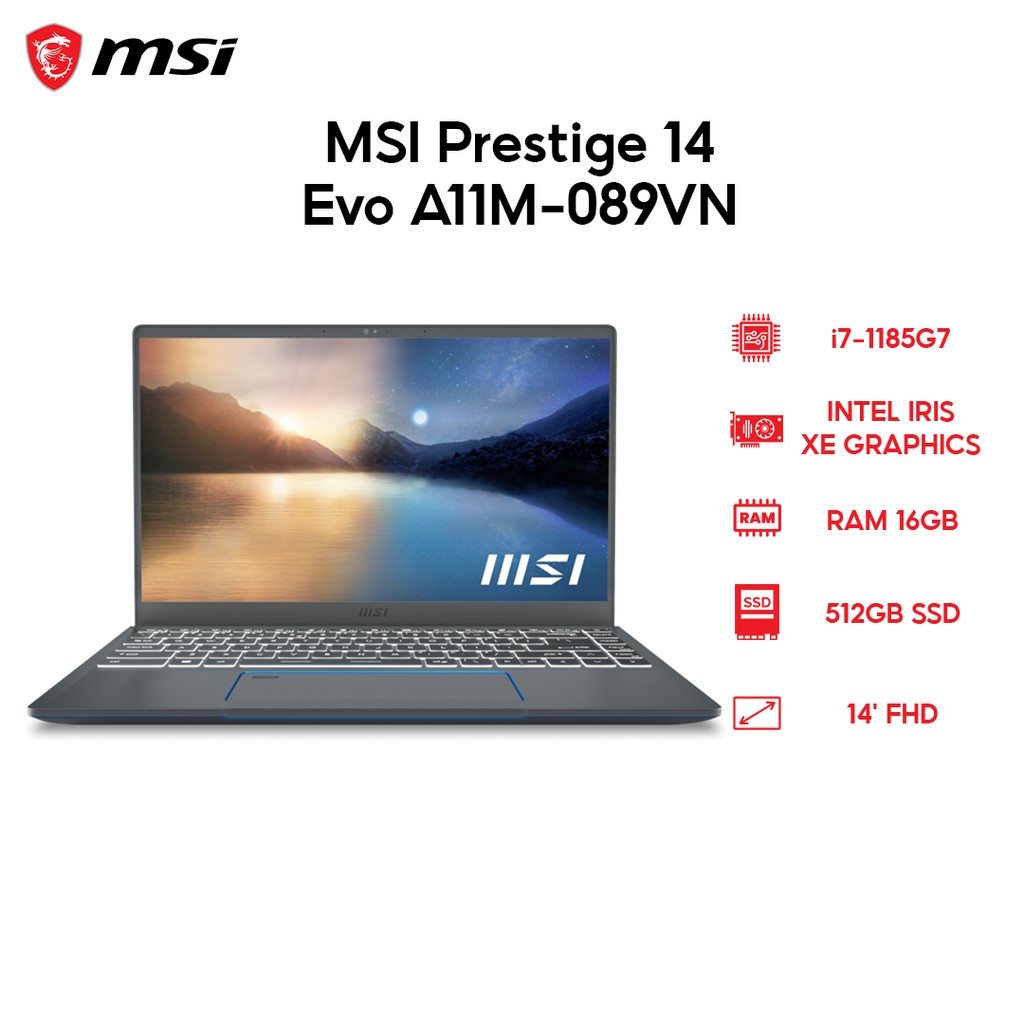 Laptop MSI Prestige 14 Evo A11M-089VN i7-1185G7 | 16GB | 512GB | Intel Iris Xe Graphics | 14' FHD | Win 10