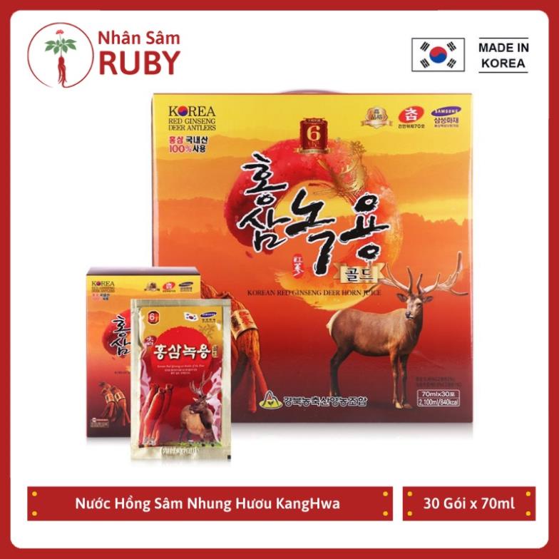 Nước Hồng Sâm Nhung Hươu KangHwa Hàn Quốc, Hộp 30 gói x 70ml - Tăng Đề Kháng, Chống Lão Hóa, Ngừa Bệnh Tật