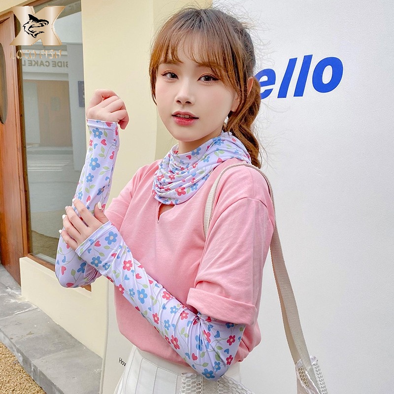 Găng tay LOCO FISH chống nắng bằng lụa lạnh nhanh khô họa tiết hoa phong cách Hàn Quốc cho nữ thumbnail
