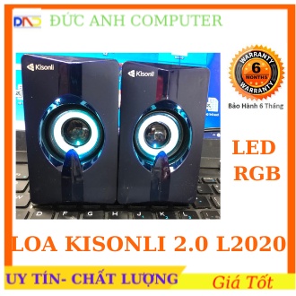 Loa Vi Tính 2.0 Kisonli L-2020 - LED RGB - Nghe Nhạc Điện Thoại Máy Tính Laptop Cực Hay- Hình Thật, Clip Thật