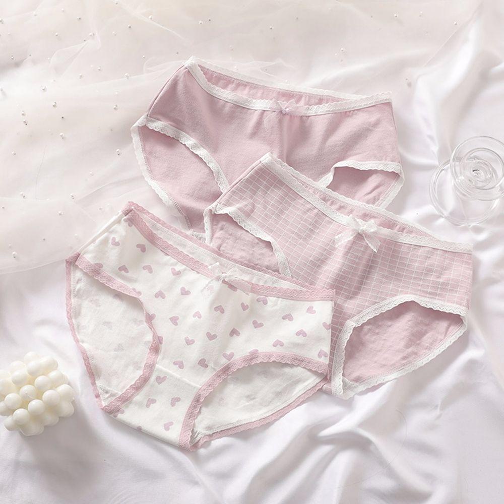 Quần Lót Cotton Phối Ren Họa Tiết Trái Tim Xinh Xắn Dành Cho Nữ