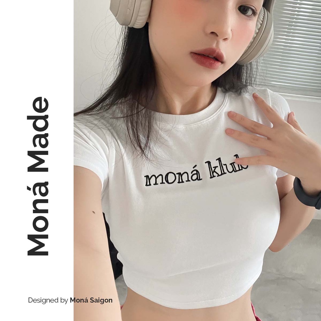 MONÁ - Áo thun croptop tay ngắn thêu chất cotton 4 chiều - KLUB CROPTOP