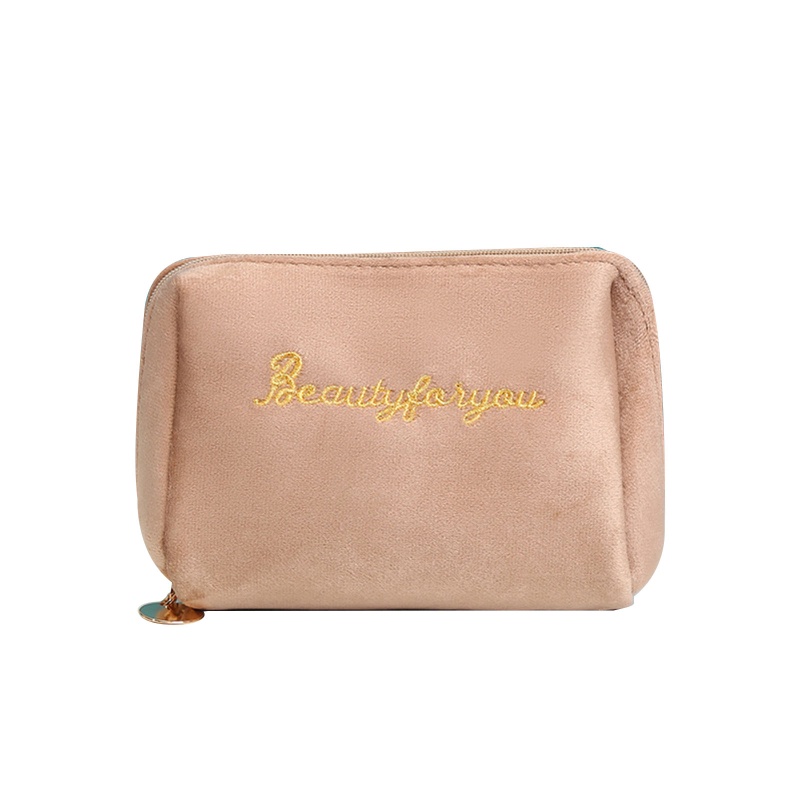 Túi Đựng Mỹ Phẩm / Đồ Vệ Sinh Cá Nhân Bằng Nhung Thêu Chữ Sức Chứa Lớn Tiện Dụng Cho Nữ