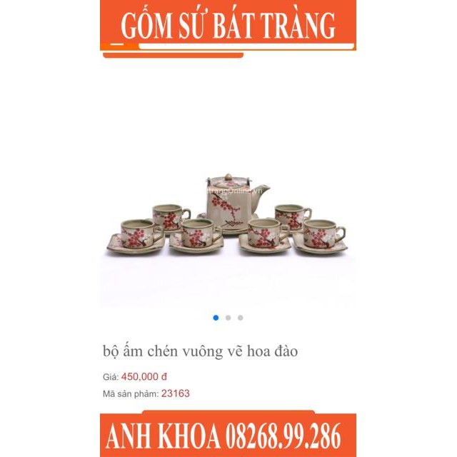 Ấm chén Bát Tràng vẽ hoa đào in logo - Gốm sứ Bát Tràng Anh Khoa