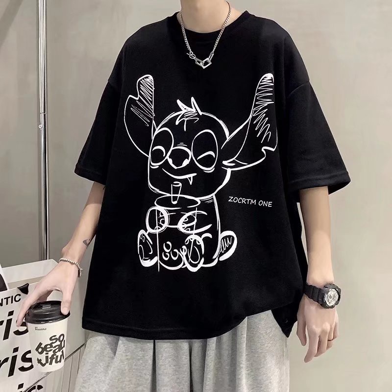 Áo Thun Tay Ngắn Cổ Tròn Dáng Rộng In Họa Tiết Hoạt Hình Phong Cách Hàn Quốc Thời Trang Mùa Hè Cho Nam Size M-8XL