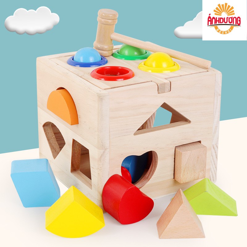 Hộp Thả Hình Đập Bóng Bằng Gỗ Giúp Bé Học Hình Khối Màu Sắc