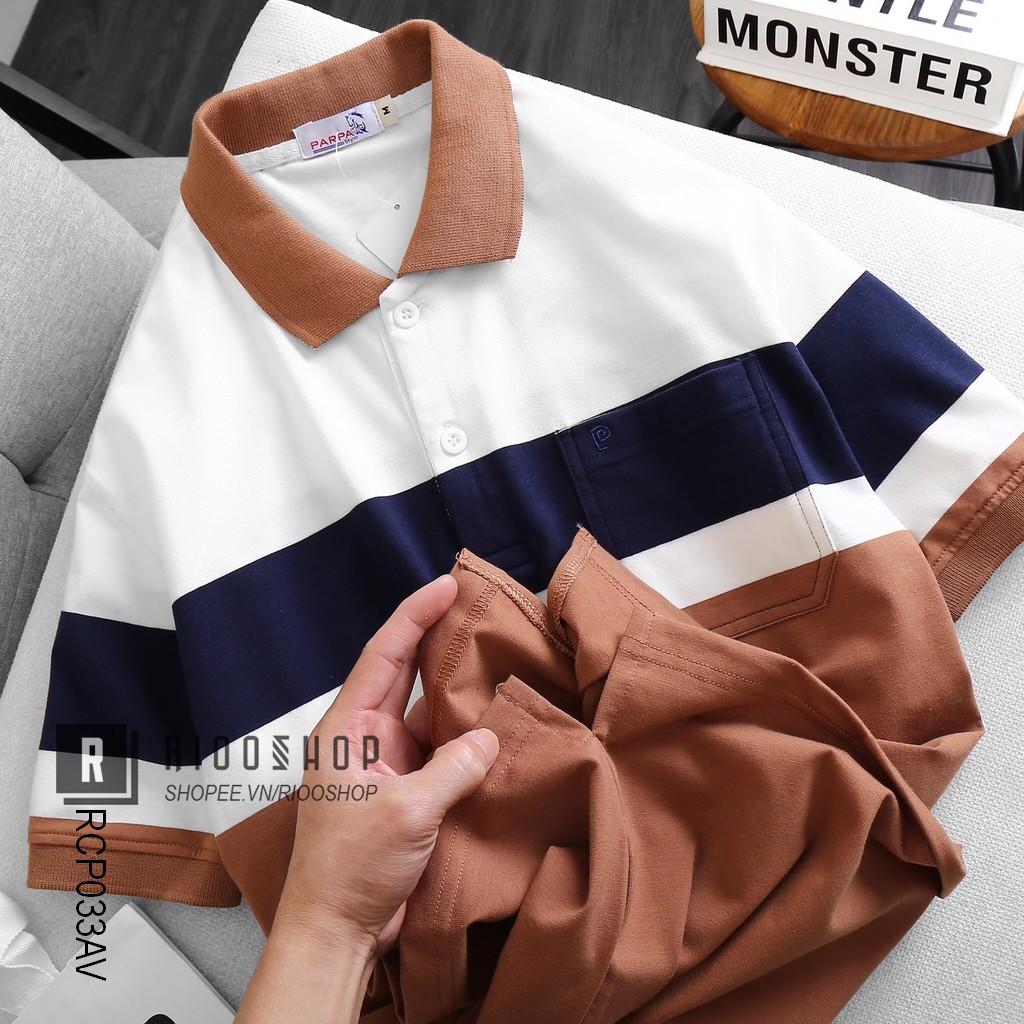 Áo phông nam có túi có cổ cao cấp phối màu đẹp RCP033AV - áo polo nam cotton Riooshop | BigBuy360 - bigbuy360.vn