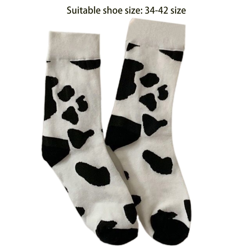 Đôi vớ thể thao in họa tiết bò sữa phong cách Harajuku Nhật Bản dành cho nữ