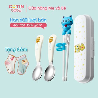 Đũa tập ăn cho bé - Bộ đũa, thìa, dĩa ăn dặm CAO CẤP HAPPYCAT Hàn Quốc