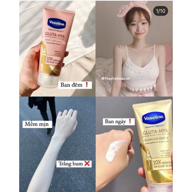 Sữa Dưỡng Thể Trắng Da Vaseline Healthy Bright Gluta HYA Serum Burst Lotion 10X Thái Lan