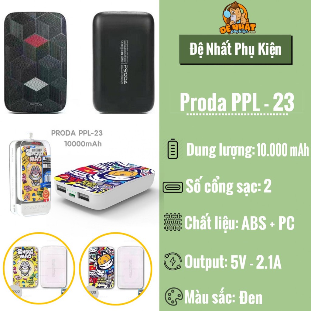 Pin sạc dự phòng PRODA COLOR 10.000mAh PPL - 23