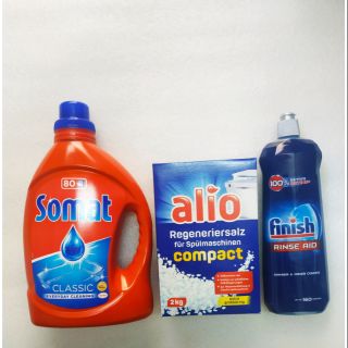 Combo rửa bát gel somat 2 lít + muối alio 2kg+ bóng finish 800ml
