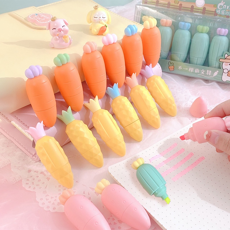 Set 6 bút đánh dấu RUIXIANG màu sắc khác nhau thiết kế trái cây củ quả hoạt hình tùy chọn đáng yêu